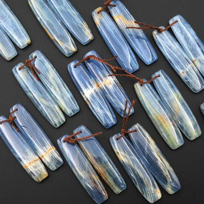 Earrings Natural Argentina Lemurian Aquatine Blue Calcite Long Drum Rectangle Earring Matched Gemstone Bead Pair Intrinsic Trading