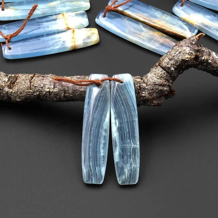 Earrings Natural Argentina Lemurian Aquatine Blue Calcite Long Drum Rectangle Earring Matched Gemstone Bead Pair Intrinsic Trading