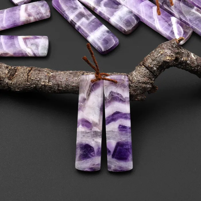 Earrings Natural Chevron Amethyst Earring Pair Teardrop Matched Gemstone Beads A6 Intrinsic Trading