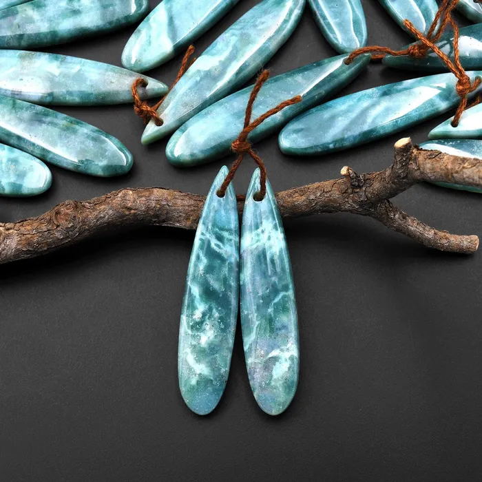 Earrings Natural Green Mountain Jade Long Slender Teardrop Earrings Matched Gemstone Bead Pair Intrinsic Trading