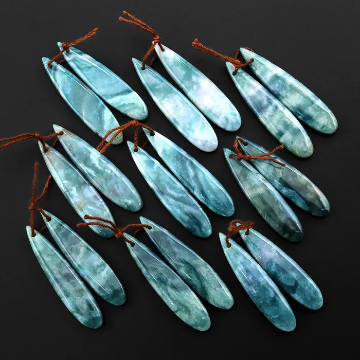 Earrings Natural Green Mountain Jade Long Slender Teardrop Earrings Matched Gemstone Bead Pair Intrinsic Trading