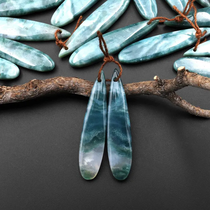 Earrings Natural Green Mountain Jade Long Slender Teardrop Earrings Matched Gemstone Bead Pair Intrinsic Trading