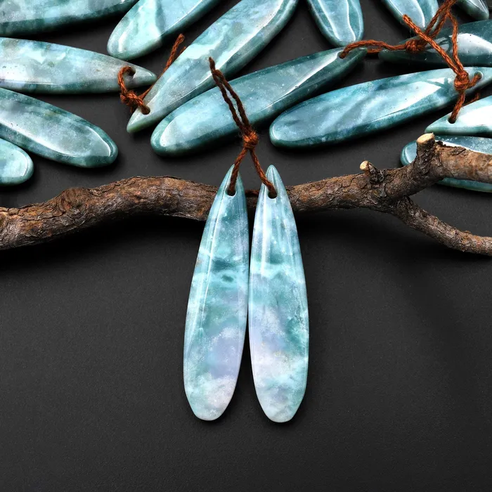 Earrings Natural Green Mountain Jade Long Slender Teardrop Earrings Matched Gemstone Bead Pair Intrinsic Trading