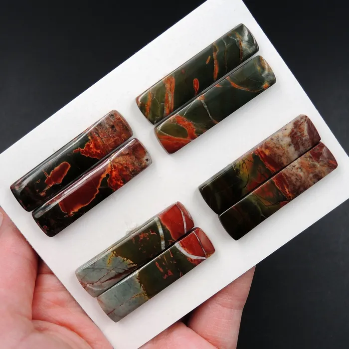 Earrings Undrilled Natural Red Creek Jasper Stone Cabochon Rectangle Matched Earring Pair Cab Picasso Jasper Cherry Creek Jasper Cabochon Set C324 Card Intrinsic Trading