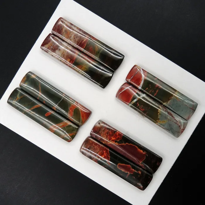 Earrings Undrilled Natural Red Creek Jasper Stone Cabochon Rectangle Matched Earring Pair Cab Picasso Jasper Cherry Creek Jasper Cabochon Set C324 Card Intrinsic Trading