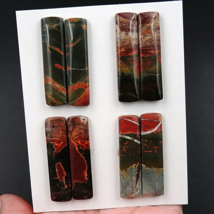 Earrings Undrilled Natural Red Creek Jasper Stone Cabochon Rectangle Matched Earring Pair Cab Picasso Jasper Cherry Creek Jasper Cabochon Set C324 Card Intrinsic Trading