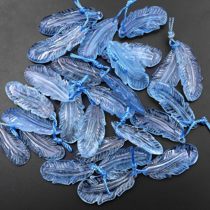 Intrinsic Trading Earrings AAA Hand Carved Natural Blue Aquamarine Feather Earring Pair Drilled Gemstone Matched Beads