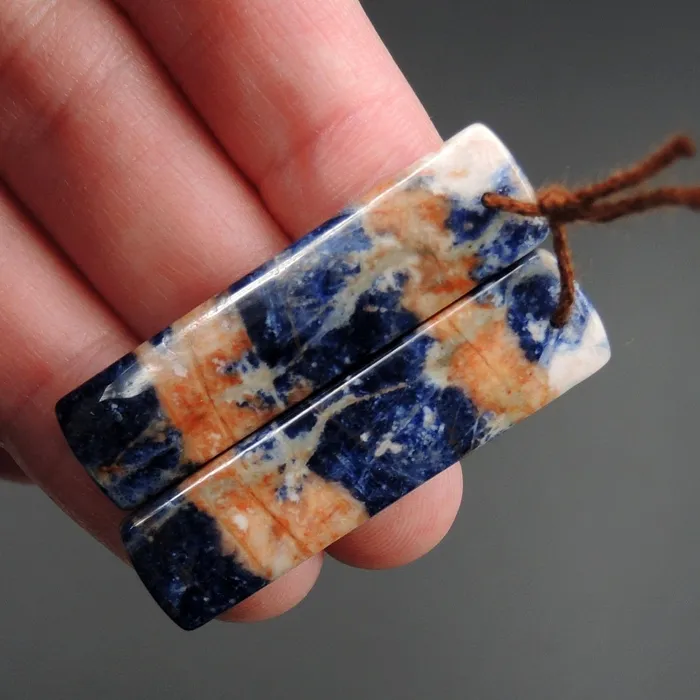 Intrinsic Trading Earrings African Orange Sodalite Rectangle Cabochon Cab Pair Drilled Matched Earrings Bead Pair Natural Stone E2598