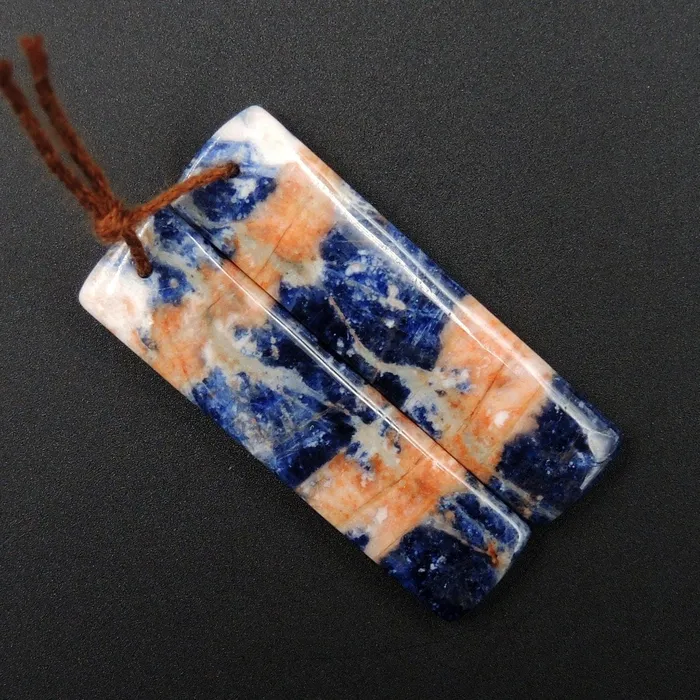 Intrinsic Trading Earrings African Orange Sodalite Rectangle Cabochon Cab Pair Drilled Matched Earrings Bead Pair Natural Stone E2598