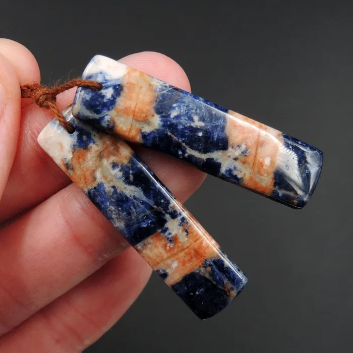 Intrinsic Trading Earrings African Orange Sodalite Rectangle Cabochon Cab Pair Drilled Matched Earrings Bead Pair Natural Stone E2598