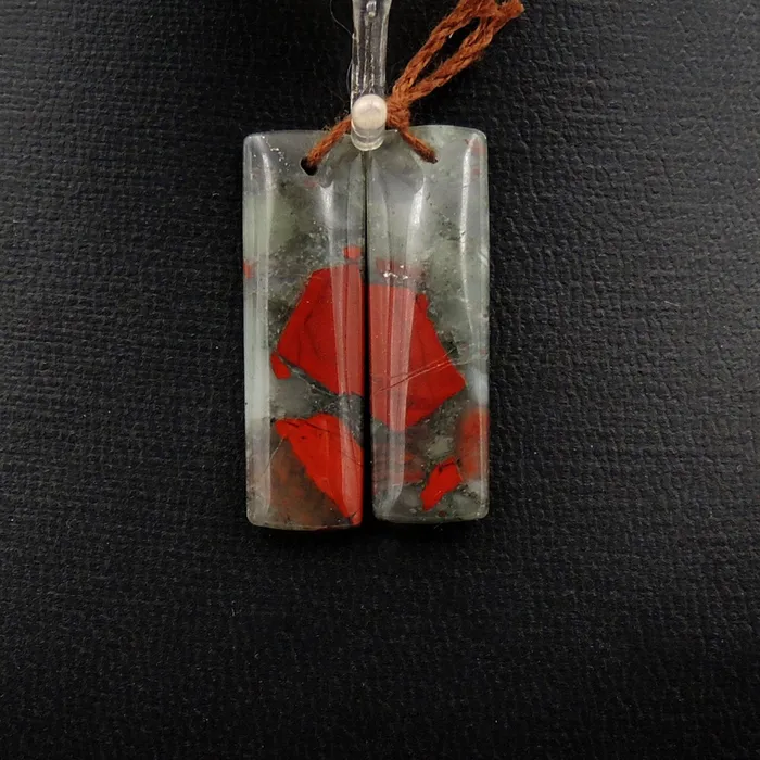 Intrinsic Trading Earrings Drilled Natural African Bloodstone Matched Cabochon Short Pair Rectangle Earring Beads