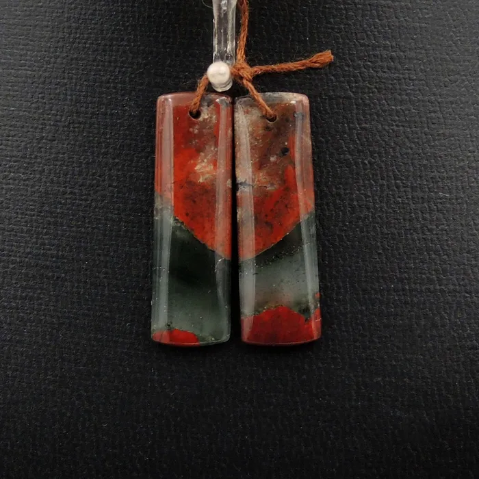 Intrinsic Trading Earrings Drilled Natural African Bloodstone Matched Cabochon Short Pair Rectangle Earring Beads