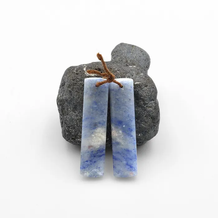 Intrinsic Trading Earrings Drilled Natural Blue Aventurine Earring Pair Long Rectangle Matched Beads A3