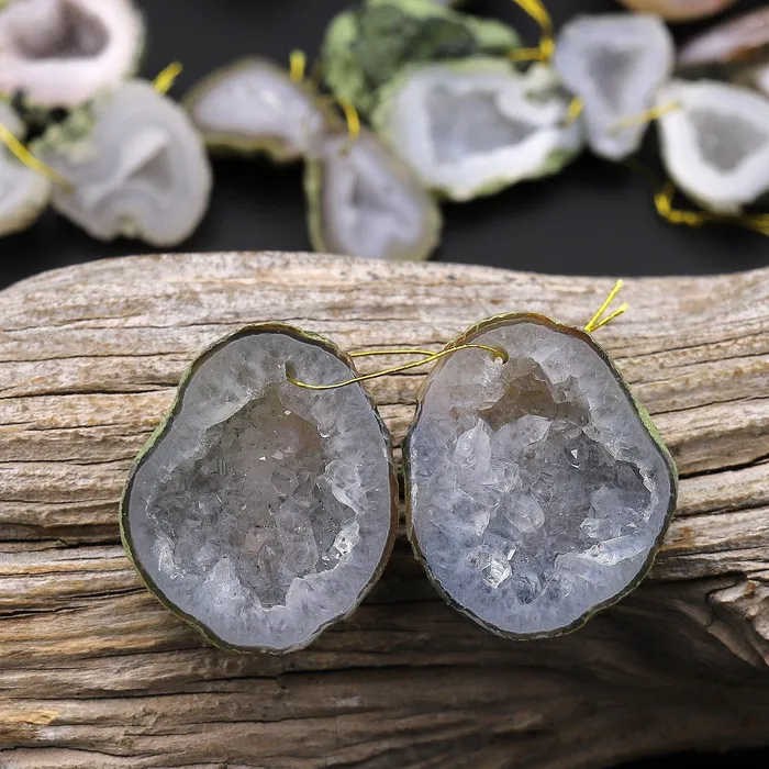 Intrinsic Trading Earrings Drilled Natural Sugar Rock Tabasco Geode Earrings Pair Druzy Agate Freeform Matched Gemstone Beads A6