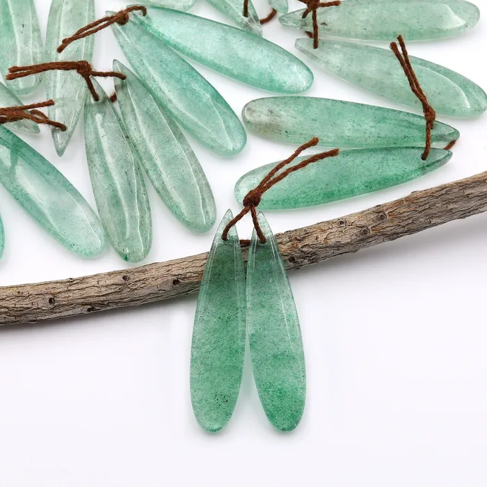 Intrinsic Trading Earrings Natural African Light Green Chalcedony Earring Pair Drilled Gemstone Thin Long Teardrop Matched Beads A1