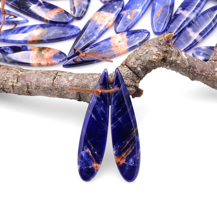 Intrinsic Trading Earrings Natural African Orange Sodalite Long Slender Teardrop Earring Pair Matched Gemstone Beads A10