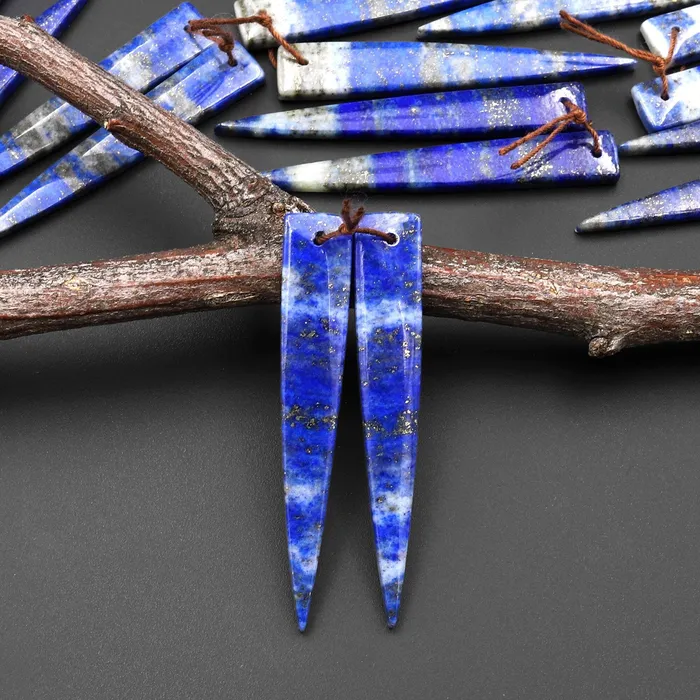 Intrinsic Trading Earrings Natural Blue Lapis Earring Pair Modern Long Dagger Triangle Matched Gemstone Beads A3