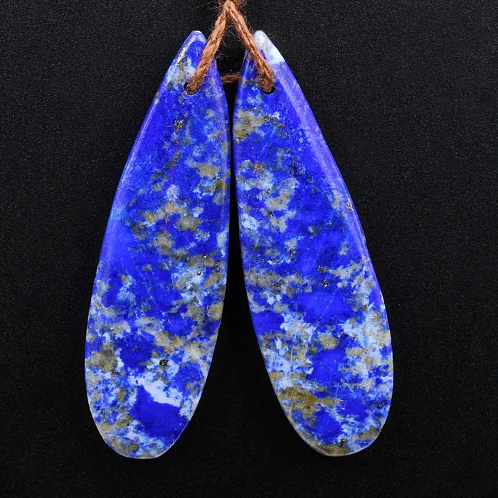 Intrinsic Trading Earrings Natural Blue Lapis Teardrop Earring Pair With Pyrite Drilled Gemstone Matched Stone Beads A2