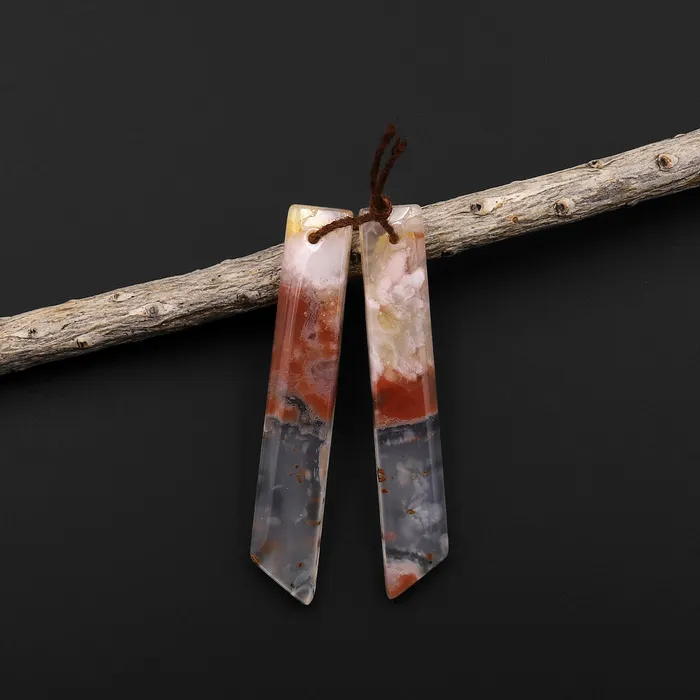 Intrinsic Trading Earrings Natural Cherry Blossom Agate Earring Pair Drilled Matched Long Beveled Rectangle Pair Aka Flower Agate A4