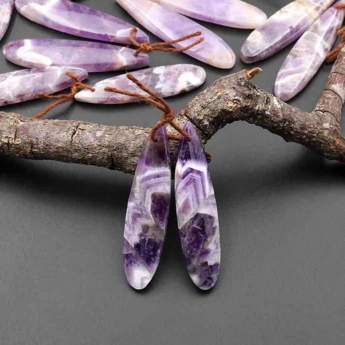 Intrinsic Trading Earrings Natural Chevron Amethyst Earring Pair Teardrop Matched Gemstone Beads A4