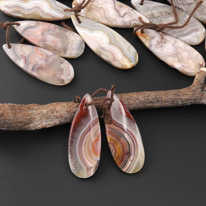 Intrinsic Trading Earrings Natural Laguna Lace Agate Teardrop Earring Pair Drilled Matched Gemstone Beads A1