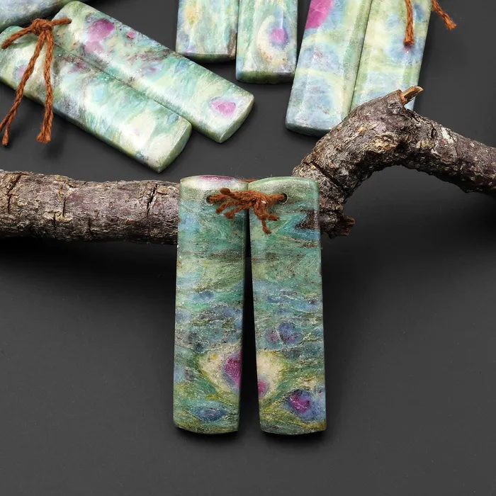 Intrinsic Trading Earrings Natural Ruby Fuchsite Earring Pair Drilled Matched Gemstone Beads Monets Water Lilies A7