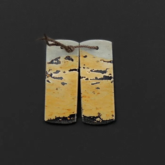 Intrinsic Trading Earrings Natural Wild Horse Picture Jasper Flat Rectangle Earring Pair Cabochon Cab Drilled Matched Gemstone Bead Pair