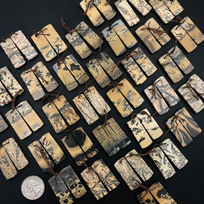 Intrinsic Trading Earrings Natural Wild Horse Picture Jasper Flat Rectangle Earring Pair Cabochon Cab Drilled Matched Gemstone Bead Pair