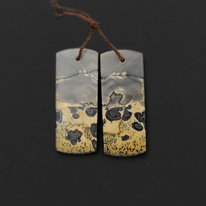 Intrinsic Trading Earrings Natural Wild Horse Picture Jasper Flat Rectangle Earring Pair Cabochon Cab Drilled Matched Gemstone Bead Pair