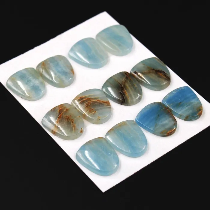 Intrinsic Trading Earrings Rare Natural Blue Calcite Cabochon Cab Matched Earring Pair Undrilled Good For Earrings Ring Pendant Creative Shield Cut C371 Card