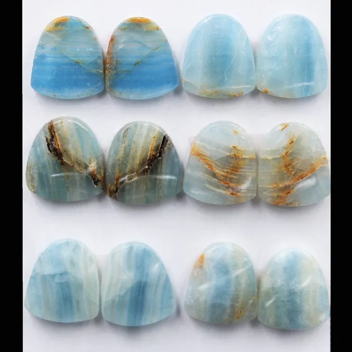Intrinsic Trading Earrings Rare Natural Blue Calcite Cabochon Cab Matched Earring Pair Undrilled Good For Earrings Ring Pendant Creative Shield Cut C371 Card