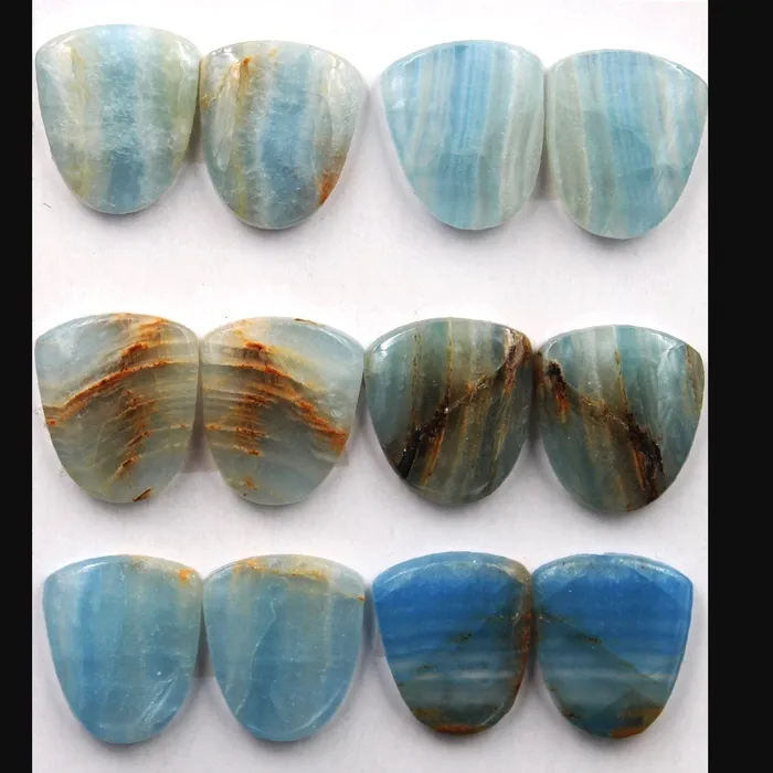 Intrinsic Trading Earrings Rare Natural Blue Calcite Cabochon Cab Matched Earring Pair Undrilled Good For Earrings Ring Pendant Creative Shield Cut C371 Card