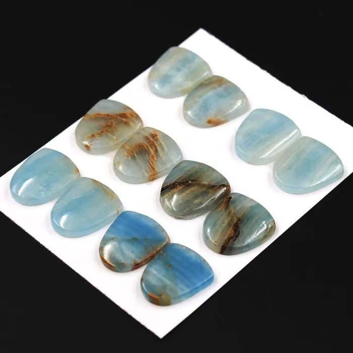 Intrinsic Trading Earrings Rare Natural Blue Calcite Cabochon Cab Matched Earring Pair Undrilled Good For Earrings Ring Pendant Creative Shield Cut C371 Card