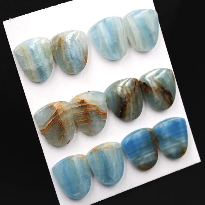 Intrinsic Trading Earrings Rare Natural Blue Calcite Cabochon Cab Matched Earring Pair Undrilled Good For Earrings Ring Pendant Creative Shield Cut C371 Card