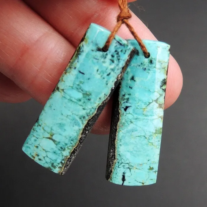 Intrinsic Trading Earrings Turquoise Earring Pair From Anhui Mine Cabochon Cab Pair Rectangle Drilled Matched Earrings Natural Stone Bead Pair E2899