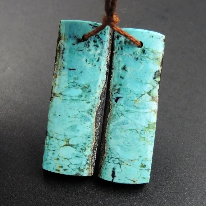 Intrinsic Trading Earrings Turquoise Earring Pair From Anhui Mine Cabochon Cab Pair Rectangle Drilled Matched Earrings Natural Stone Bead Pair E2899