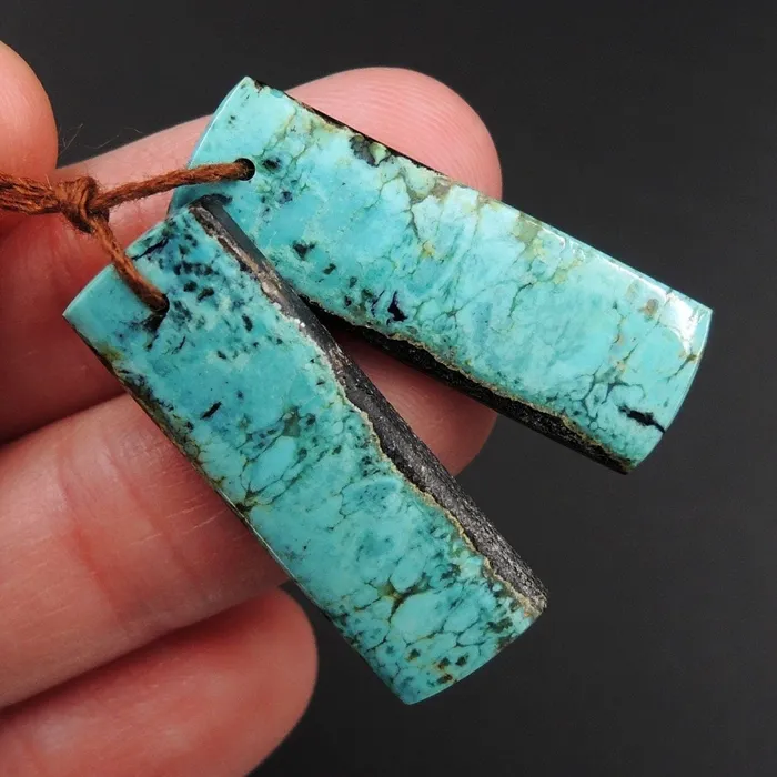 Intrinsic Trading Earrings Turquoise Earring Pair From Anhui Mine Cabochon Cab Pair Rectangle Drilled Matched Earrings Natural Stone Bead Pair E2899