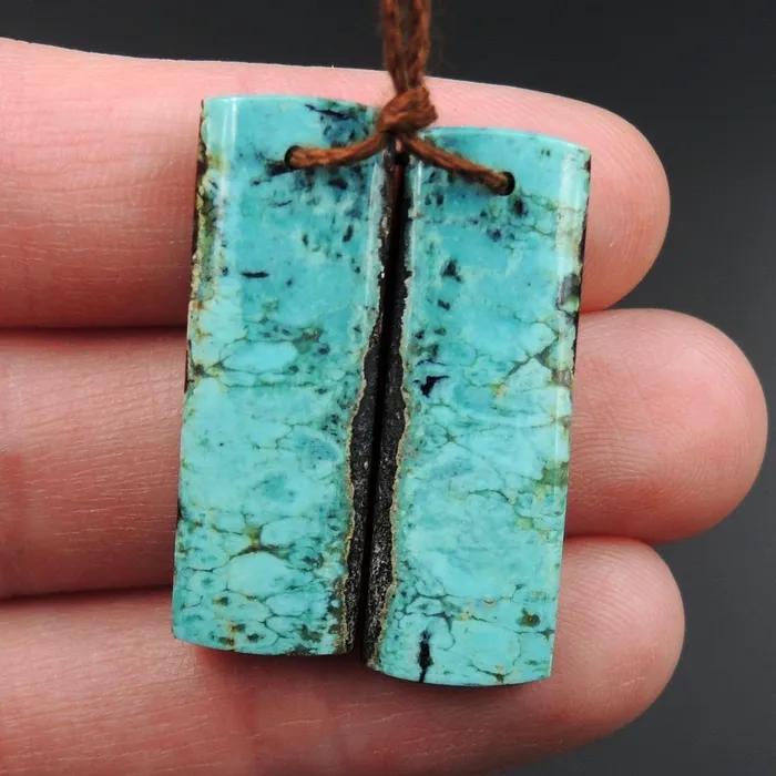 Intrinsic Trading Earrings Turquoise Earring Pair From Anhui Mine Cabochon Cab Pair Rectangle Drilled Matched Earrings Natural Stone Bead Pair E2899