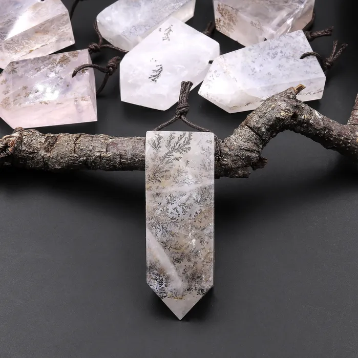 Intrinsic Trading Natural Dendritic Quartz Pendant Point Gemstone Crystal Necklaces