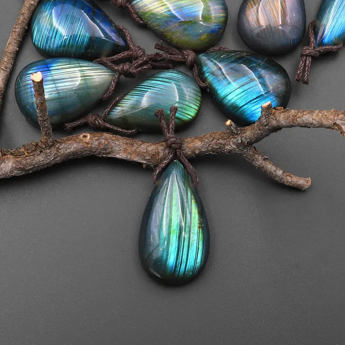 Intrinsic Trading Necklaces AAA Natural Rainbow Labradorite Teardrop w Stripes Side Drilled Pendant A4 Intrinsic Trading Necklaces AAA Natural Rainbow Labradorite Teardrop w Stripes Side Drilled Pendant A4
