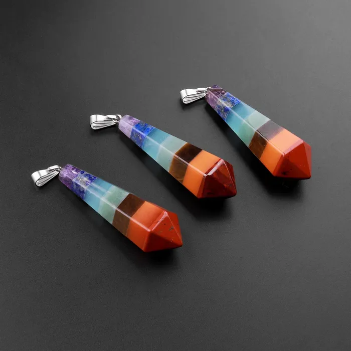 Intrinsic Trading Necklaces AAA Rainbow Chakra Crystal Pendant Healing Stone Pendulum Tower Point