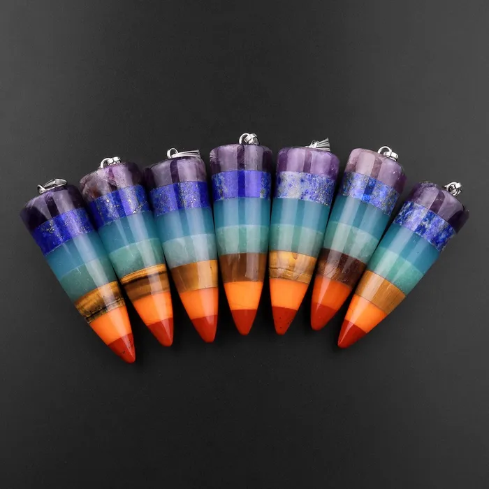 Intrinsic Trading Necklaces AAA Rainbow Chakra Crystal Pendant Healing Stone Pendulum Tower Point