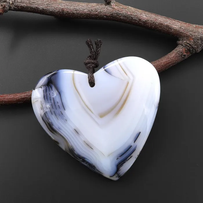 Intrinsic Trading Necklaces Large Hand Cut Natural Montana Agate Heart Pendant A1 Intrinsic Trading Necklaces Large Hand Cut Natural Montana Agate Heart Pendant A1