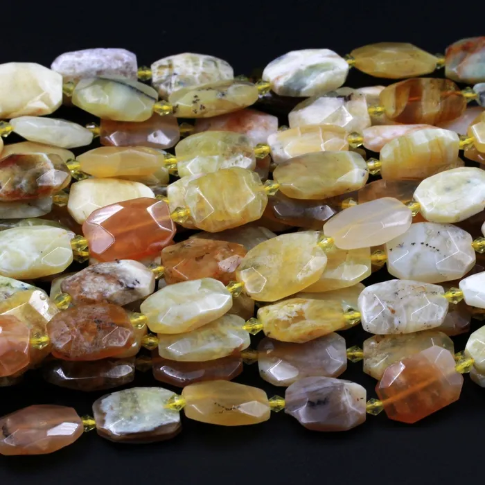 Intrinsic Trading Necklaces Natural Chunky Faceted Yellow Opal Slab Cushion Rectangle Rectangular Nugget Slice Pendant Focal Beads 16 Strand