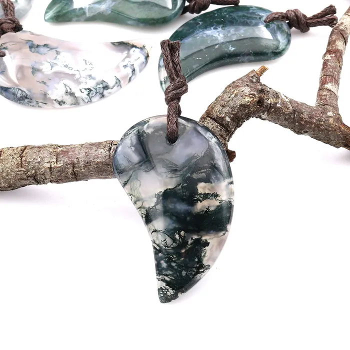 Intrinsic Trading Necklaces Natural Green Moss Agate Claw Pendant Gemstone Focal Bead A5 Intrinsic Trading Necklaces Natural Green Moss Agate Claw Pendant Gemstone Focal Bead A5