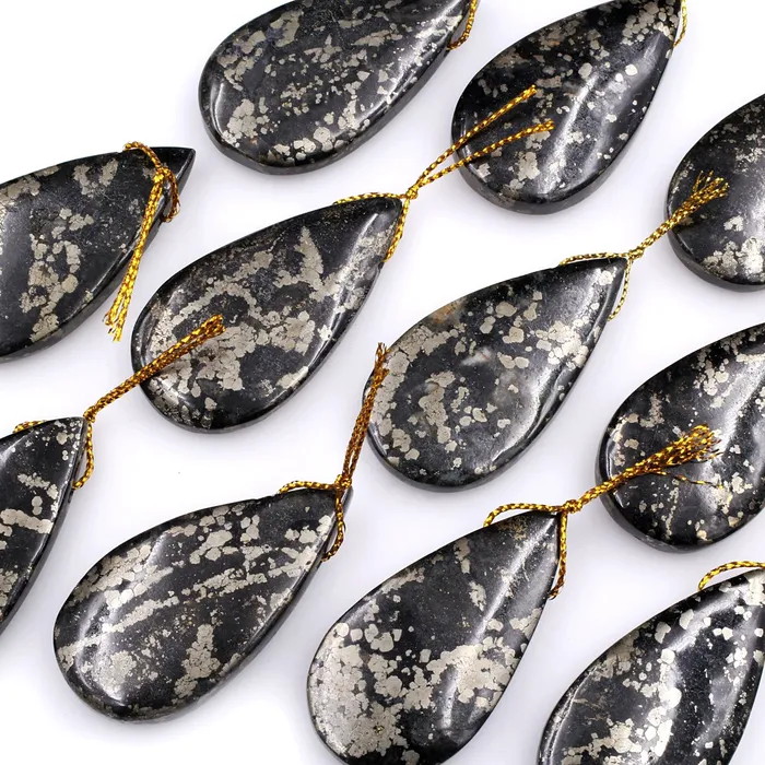 Intrinsic Trading Necklaces Rare Natural Pyrite in Magnetite Teardrop Pendant Side Drilled Gemstone Focal Bead