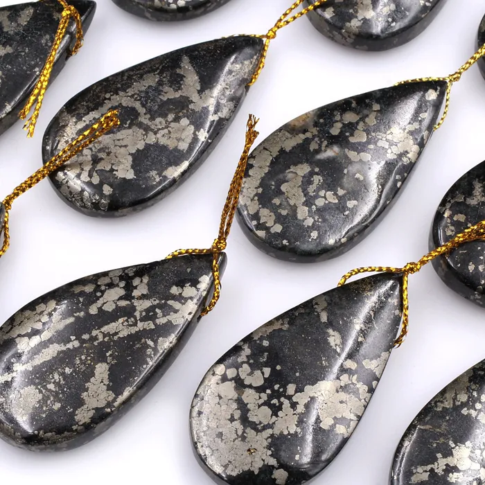 Intrinsic Trading Necklaces Rare Natural Pyrite in Magnetite Teardrop Pendant Side Drilled Gemstone Focal Bead