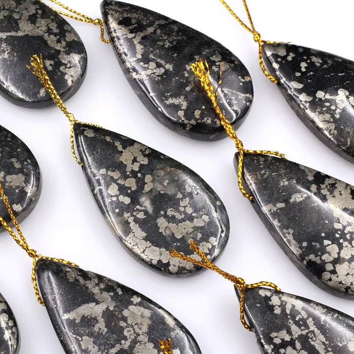Intrinsic Trading Necklaces Rare Natural Pyrite in Magnetite Teardrop Pendant Side Drilled Gemstone Focal Bead