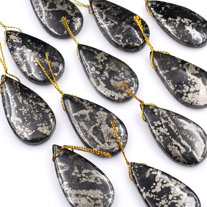 Intrinsic Trading Necklaces Rare Natural Pyrite in Magnetite Teardrop Pendant Side Drilled Gemstone Focal Bead