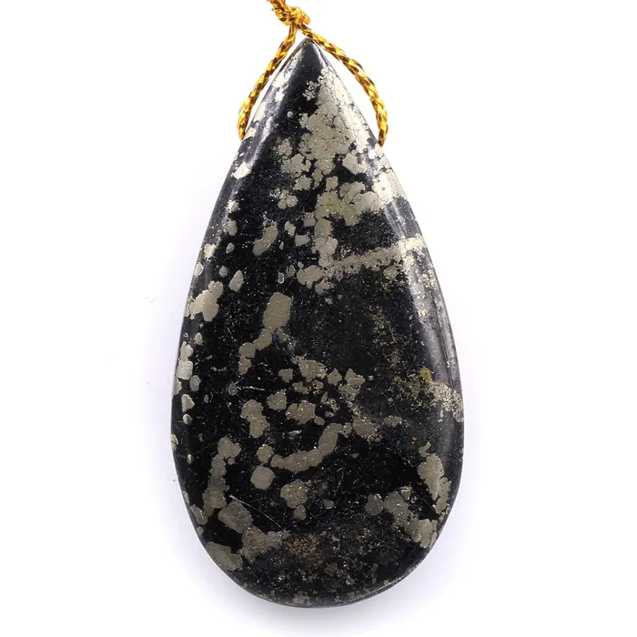 Intrinsic Trading Necklaces Rare Natural Pyrite in Magnetite Teardrop Pendant Side Drilled Gemstone Focal Bead